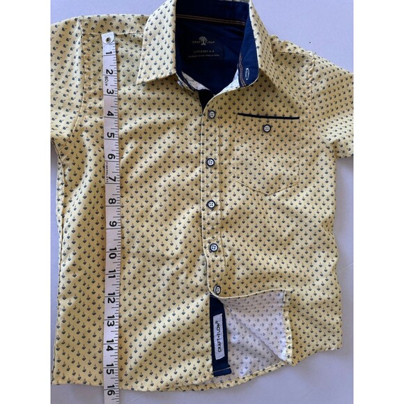 NWOT Boys Yellow Patterned Craft + Flow Button Up Dress Shirt Size 4 Small - Picture 12 of 13